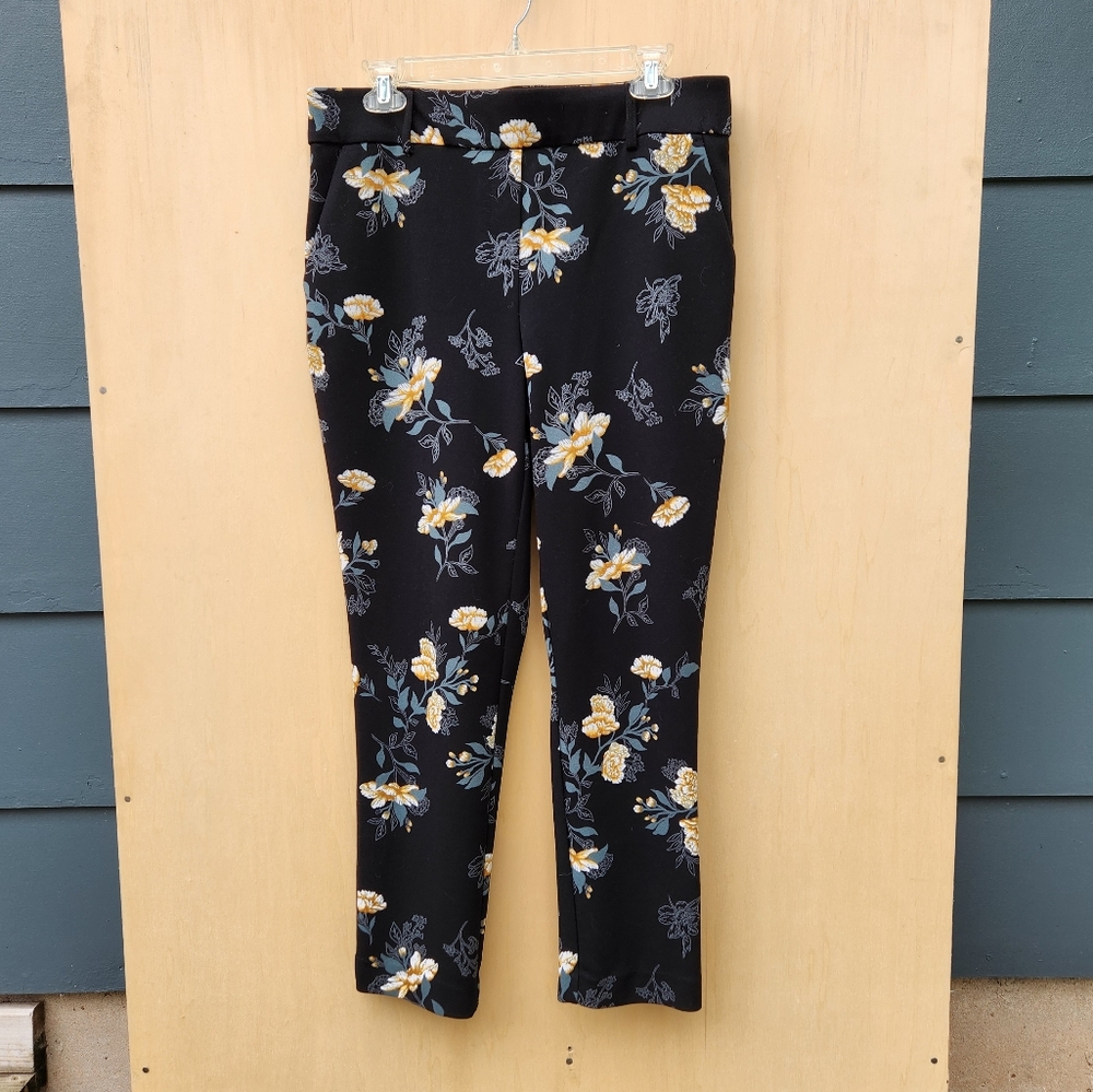 Jules & Leopold Pull On Black Floral Print Pants - Size Medium